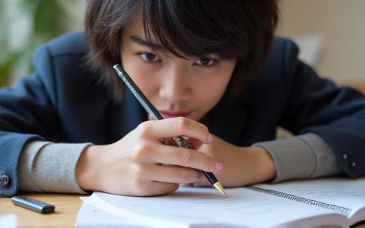 JLPT試験の勉強をする学生